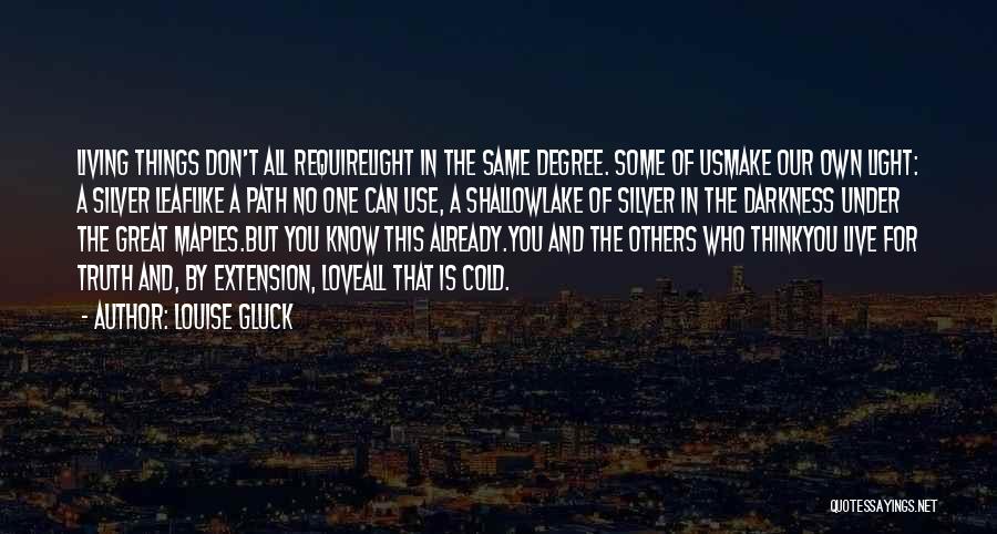 Louise Gluck Quotes: Living Things Don't All Requirelight In The Same Degree. Some Of Usmake Our Own Light: A Silver Leaflike A Path