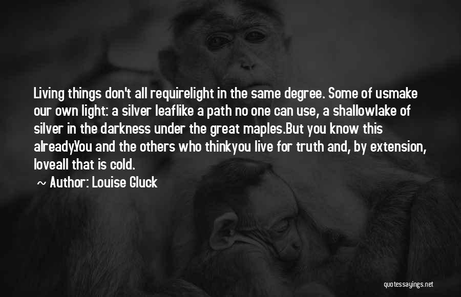 Louise Gluck Quotes: Living Things Don't All Requirelight In The Same Degree. Some Of Usmake Our Own Light: A Silver Leaflike A Path