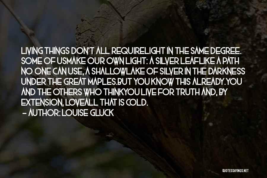 Louise Gluck Quotes: Living Things Don't All Requirelight In The Same Degree. Some Of Usmake Our Own Light: A Silver Leaflike A Path