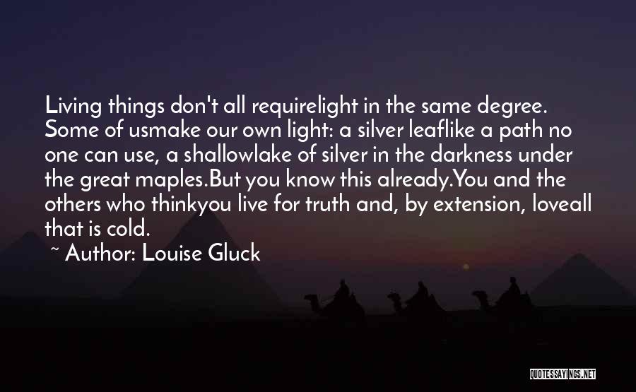 Louise Gluck Quotes: Living Things Don't All Requirelight In The Same Degree. Some Of Usmake Our Own Light: A Silver Leaflike A Path