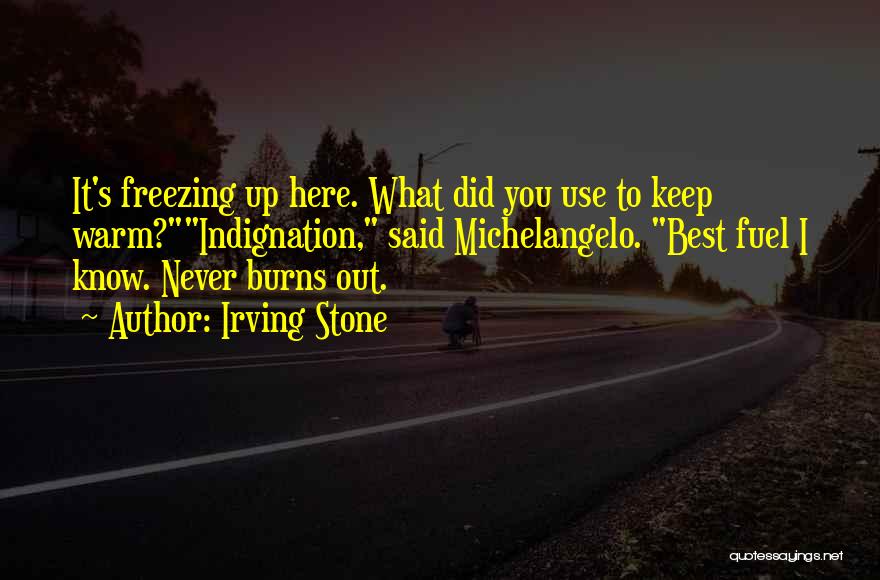 Irving Stone Quotes: It's Freezing Up Here. What Did You Use To Keep Warm?indignation, Said Michelangelo. Best Fuel I Know. Never Burns Out.