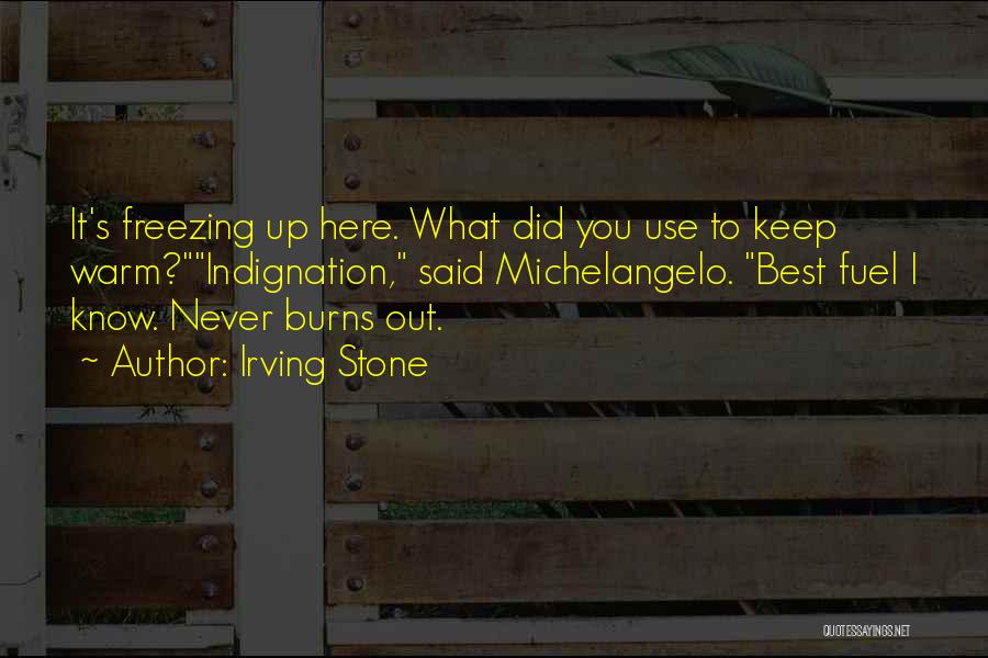 Irving Stone Quotes: It's Freezing Up Here. What Did You Use To Keep Warm?indignation, Said Michelangelo. Best Fuel I Know. Never Burns Out.