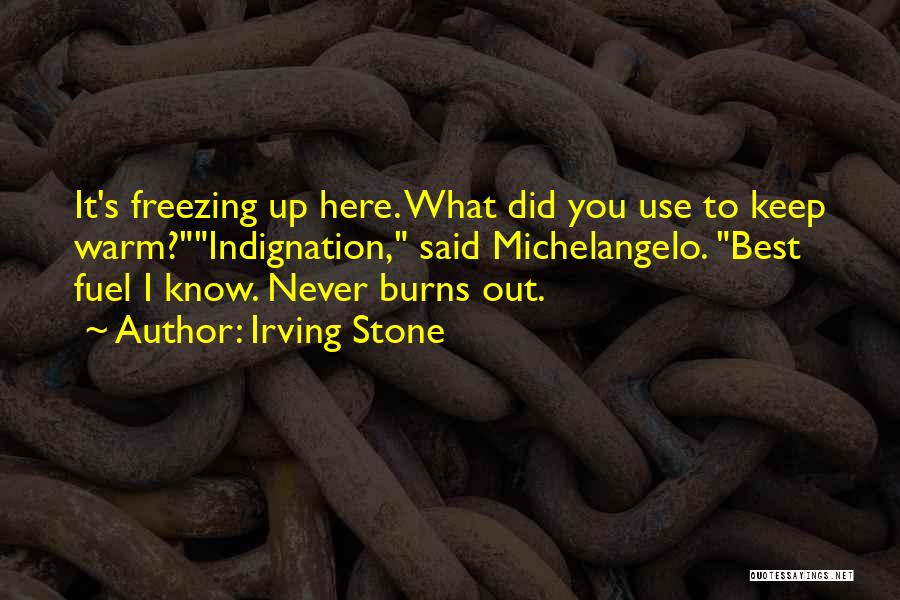 Irving Stone Quotes: It's Freezing Up Here. What Did You Use To Keep Warm?indignation, Said Michelangelo. Best Fuel I Know. Never Burns Out.