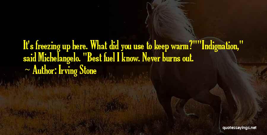 Irving Stone Quotes: It's Freezing Up Here. What Did You Use To Keep Warm?indignation, Said Michelangelo. Best Fuel I Know. Never Burns Out.