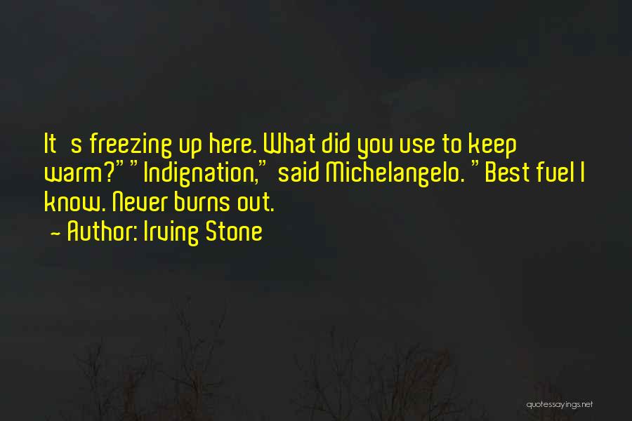 Irving Stone Quotes: It's Freezing Up Here. What Did You Use To Keep Warm?indignation, Said Michelangelo. Best Fuel I Know. Never Burns Out.