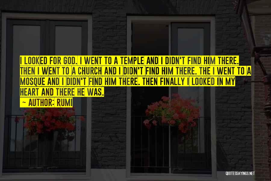 Rumi Quotes: I Looked For God. I Went To A Temple And I Didn't Find Him There. Then I Went To A