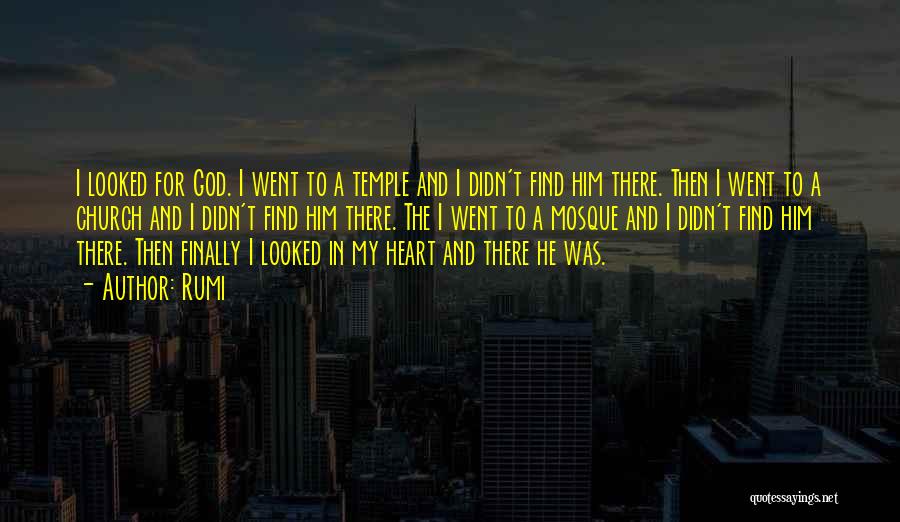 Rumi Quotes: I Looked For God. I Went To A Temple And I Didn't Find Him There. Then I Went To A