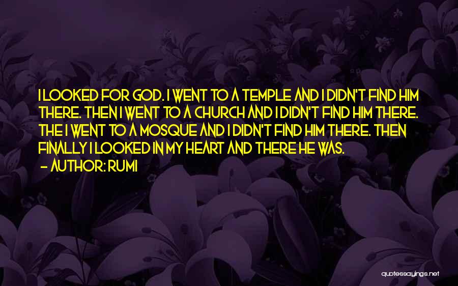 Rumi Quotes: I Looked For God. I Went To A Temple And I Didn't Find Him There. Then I Went To A