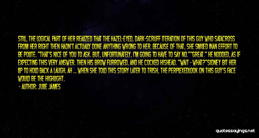 Julie James Quotes: Still, The Logical Part Of Her Realized That The Hazel-eyed, Dark-scruff Iteration Of This Guy Who Satacross From Her Right