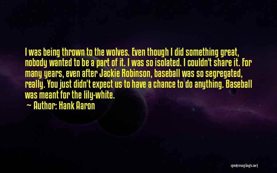 Hank Aaron Quotes: I Was Being Thrown To The Wolves. Even Though I Did Something Great, Nobody Wanted To Be A Part Of