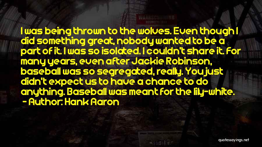 Hank Aaron Quotes: I Was Being Thrown To The Wolves. Even Though I Did Something Great, Nobody Wanted To Be A Part Of