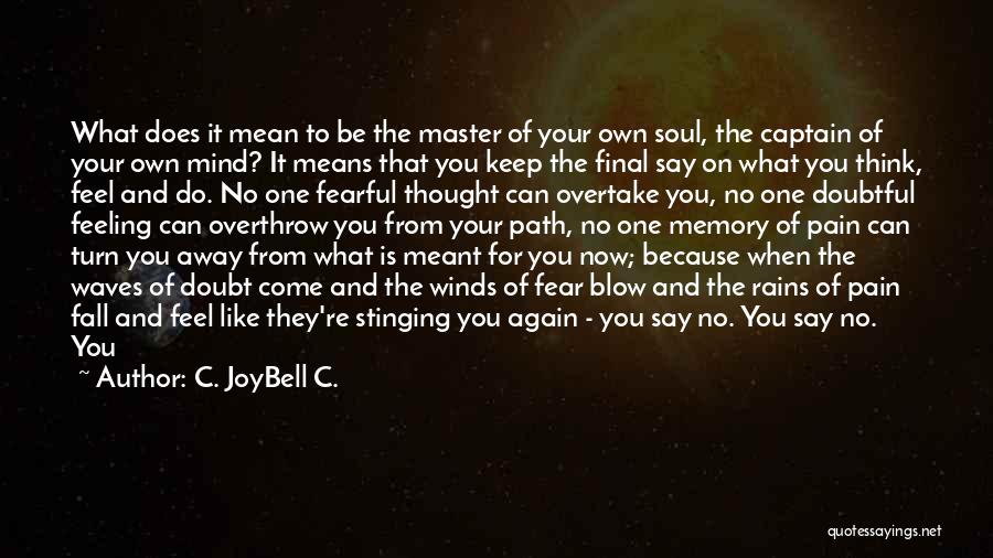 C. JoyBell C. Quotes: What Does It Mean To Be The Master Of Your Own Soul, The Captain Of Your Own Mind? It Means