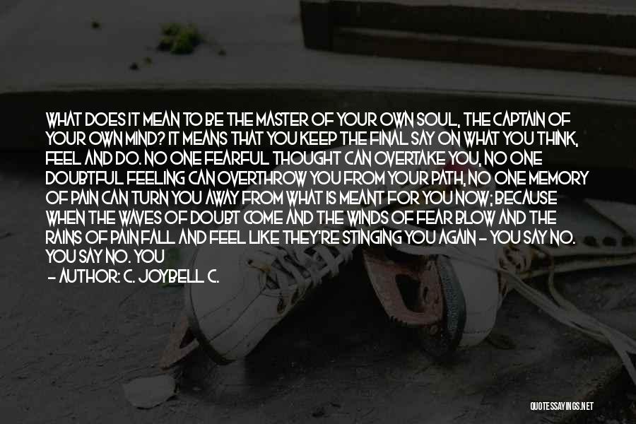 C. JoyBell C. Quotes: What Does It Mean To Be The Master Of Your Own Soul, The Captain Of Your Own Mind? It Means