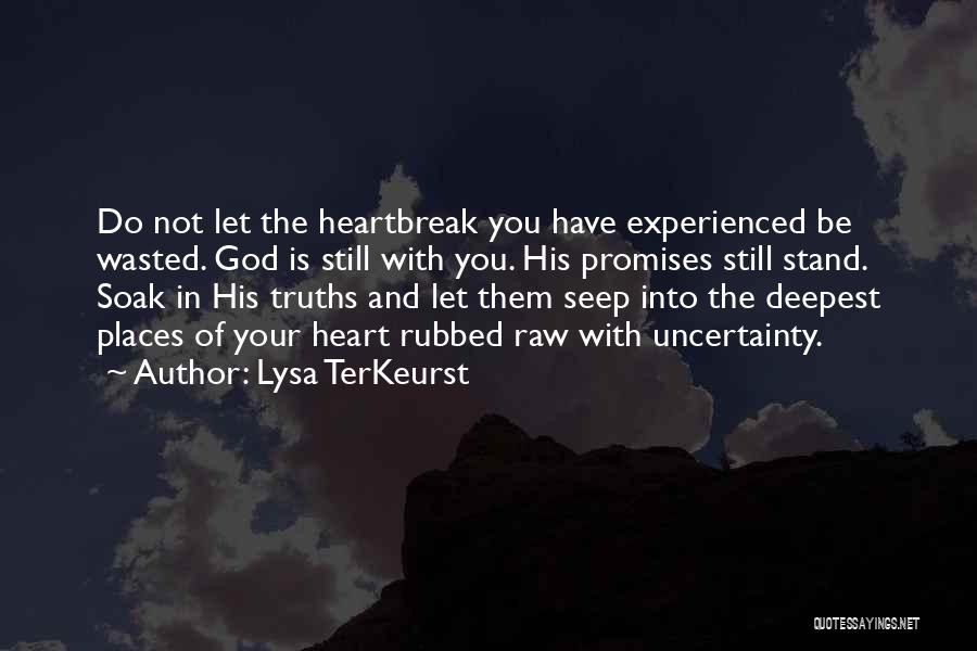 Lysa TerKeurst Quotes: Do Not Let The Heartbreak You Have Experienced Be Wasted. God Is Still With You. His Promises Still Stand. Soak