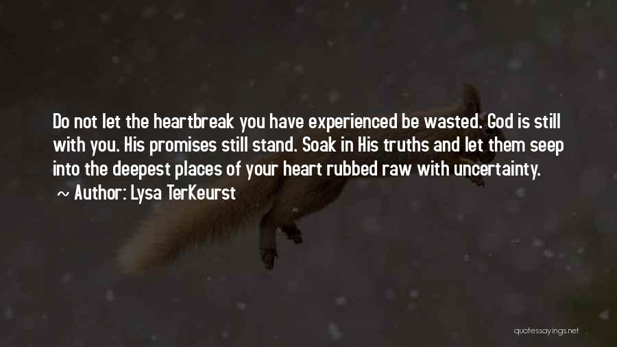 Lysa TerKeurst Quotes: Do Not Let The Heartbreak You Have Experienced Be Wasted. God Is Still With You. His Promises Still Stand. Soak