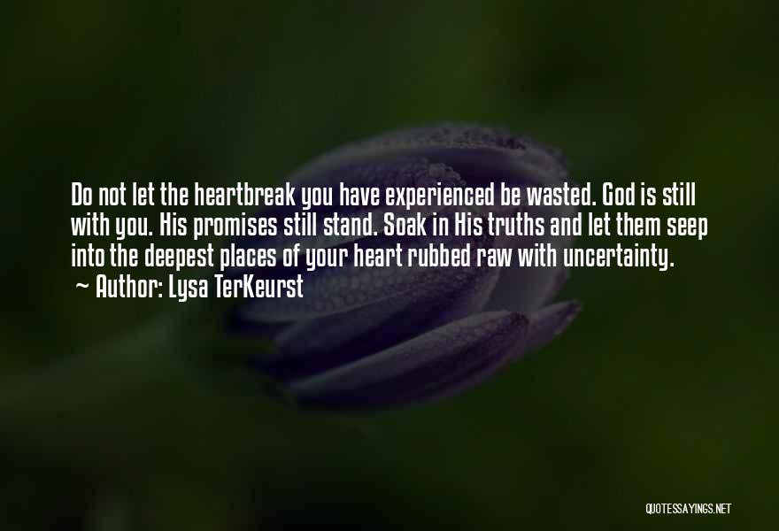 Lysa TerKeurst Quotes: Do Not Let The Heartbreak You Have Experienced Be Wasted. God Is Still With You. His Promises Still Stand. Soak