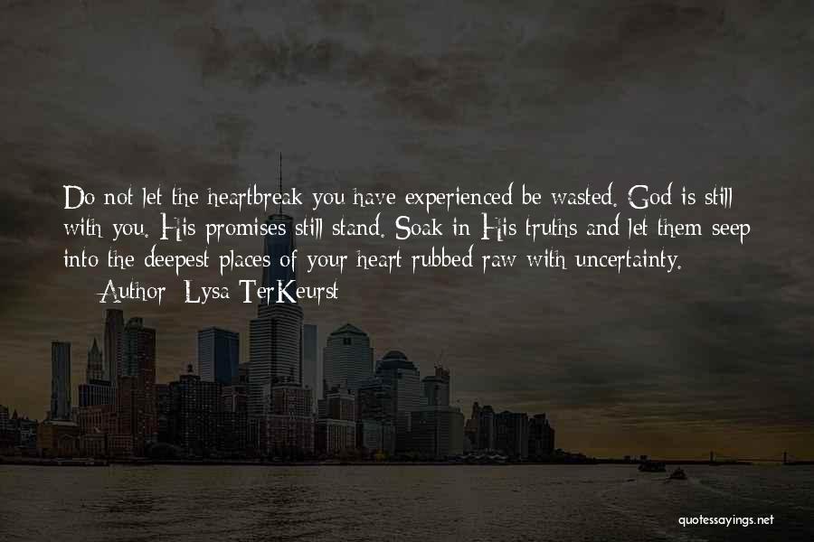 Lysa TerKeurst Quotes: Do Not Let The Heartbreak You Have Experienced Be Wasted. God Is Still With You. His Promises Still Stand. Soak