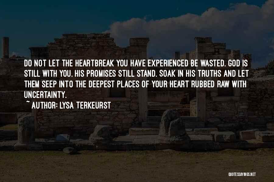 Lysa TerKeurst Quotes: Do Not Let The Heartbreak You Have Experienced Be Wasted. God Is Still With You. His Promises Still Stand. Soak