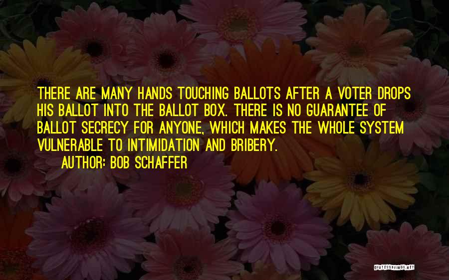 Bob Schaffer Quotes: There Are Many Hands Touching Ballots After A Voter Drops His Ballot Into The Ballot Box. There Is No Guarantee
