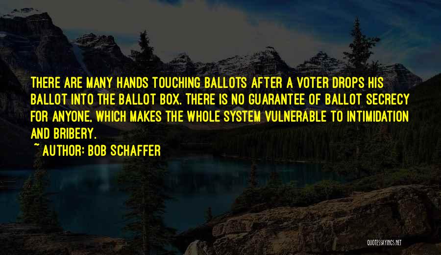 Bob Schaffer Quotes: There Are Many Hands Touching Ballots After A Voter Drops His Ballot Into The Ballot Box. There Is No Guarantee