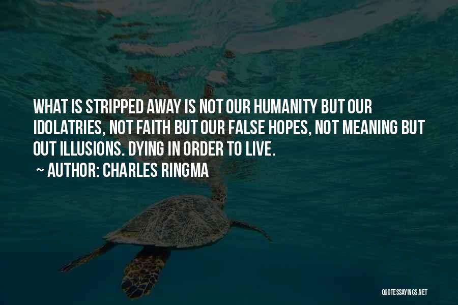 Charles Ringma Quotes: What Is Stripped Away Is Not Our Humanity But Our Idolatries, Not Faith But Our False Hopes, Not Meaning But