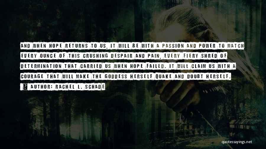 Rachel L. Schade Quotes: And When Hope Returns To Us, It Will Be With A Passion And Power To Match Every Ounce Of This