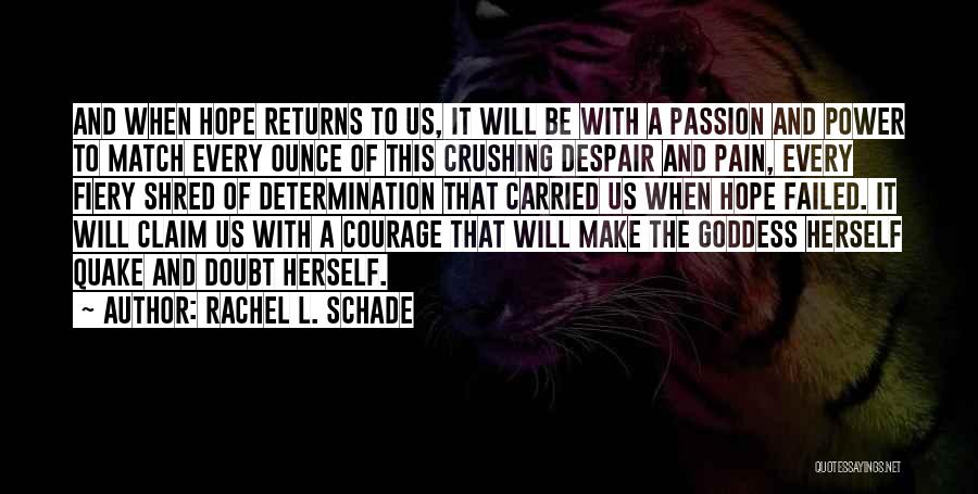 Rachel L. Schade Quotes: And When Hope Returns To Us, It Will Be With A Passion And Power To Match Every Ounce Of This