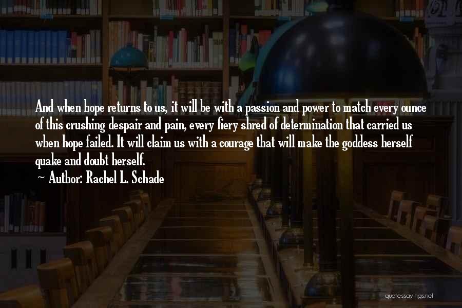 Rachel L. Schade Quotes: And When Hope Returns To Us, It Will Be With A Passion And Power To Match Every Ounce Of This