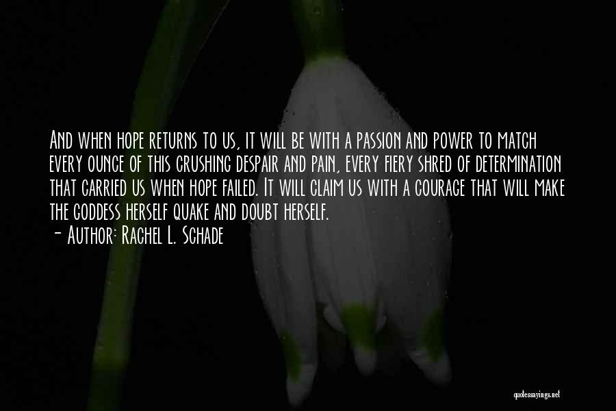 Rachel L. Schade Quotes: And When Hope Returns To Us, It Will Be With A Passion And Power To Match Every Ounce Of This