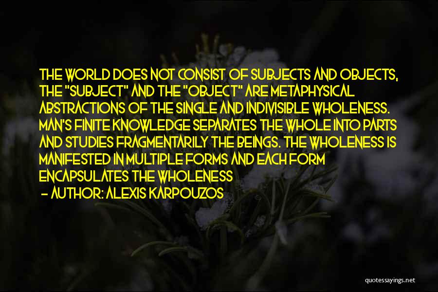 Alexis Karpouzos Quotes: The World Does Not Consist Of Subjects And Objects, The Subject And The Object Are Metaphysical Abstractions Of The Single