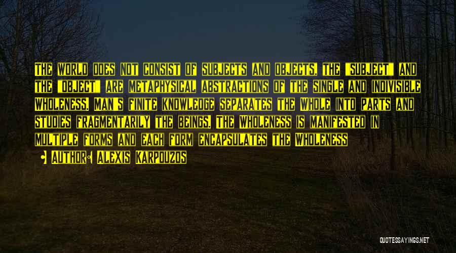 Alexis Karpouzos Quotes: The World Does Not Consist Of Subjects And Objects, The Subject And The Object Are Metaphysical Abstractions Of The Single