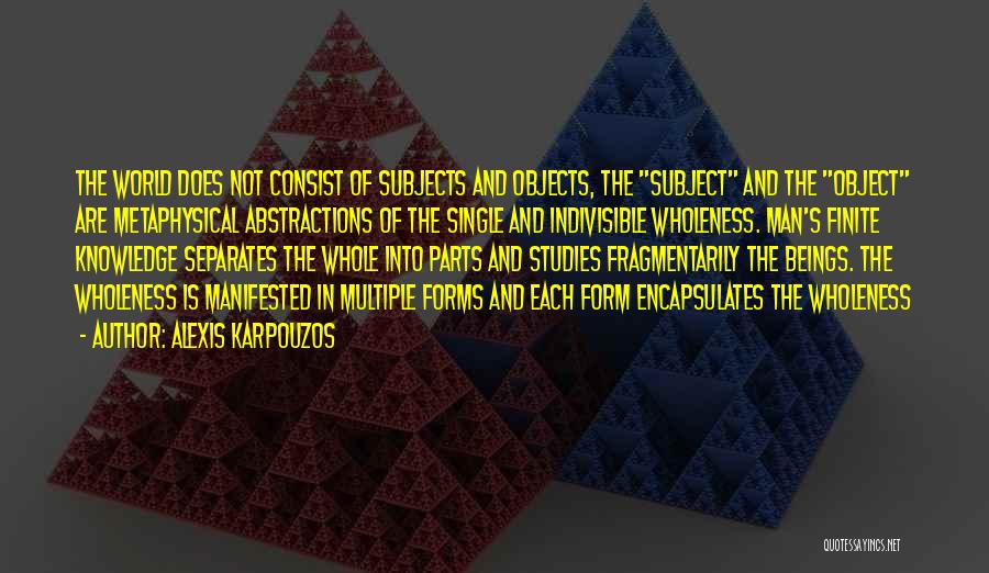 Alexis Karpouzos Quotes: The World Does Not Consist Of Subjects And Objects, The Subject And The Object Are Metaphysical Abstractions Of The Single