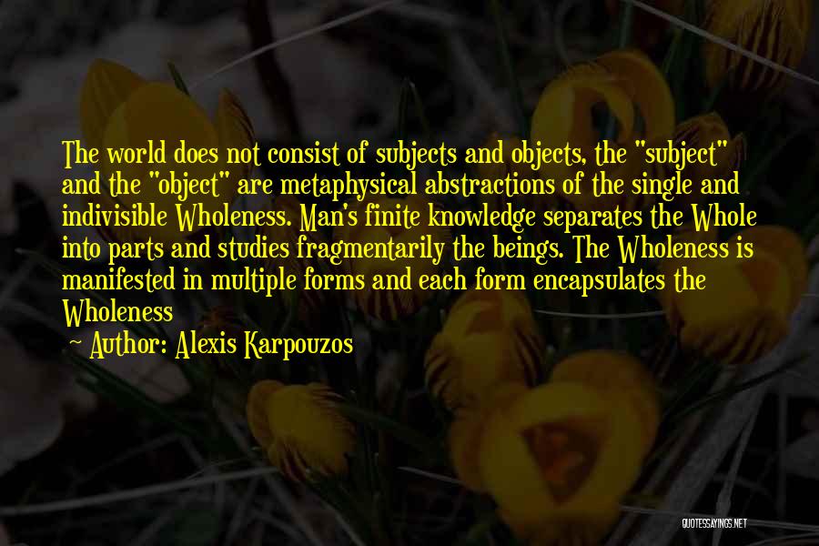 Alexis Karpouzos Quotes: The World Does Not Consist Of Subjects And Objects, The Subject And The Object Are Metaphysical Abstractions Of The Single