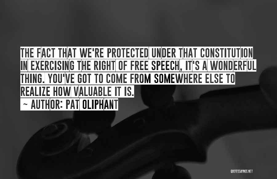 Pat Oliphant Quotes: The Fact That We're Protected Under That Constitution In Exercising The Right Of Free Speech, It's A Wonderful Thing. You've