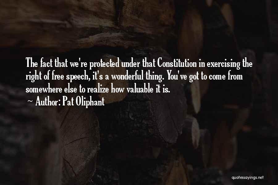 Pat Oliphant Quotes: The Fact That We're Protected Under That Constitution In Exercising The Right Of Free Speech, It's A Wonderful Thing. You've