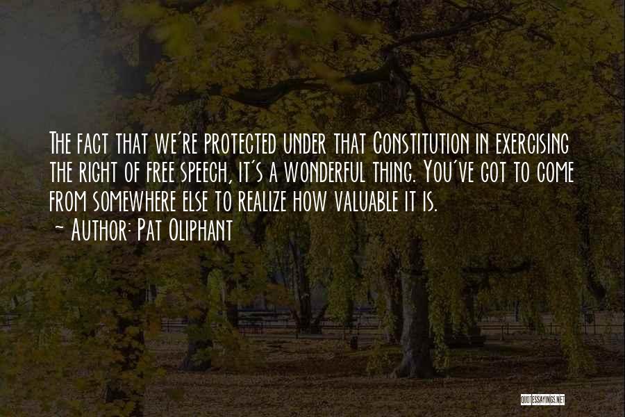 Pat Oliphant Quotes: The Fact That We're Protected Under That Constitution In Exercising The Right Of Free Speech, It's A Wonderful Thing. You've