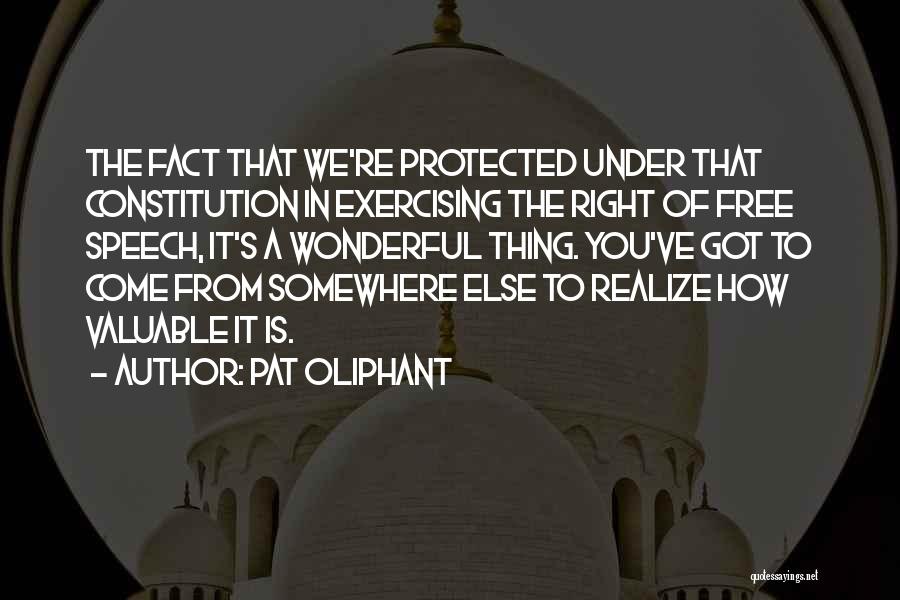 Pat Oliphant Quotes: The Fact That We're Protected Under That Constitution In Exercising The Right Of Free Speech, It's A Wonderful Thing. You've