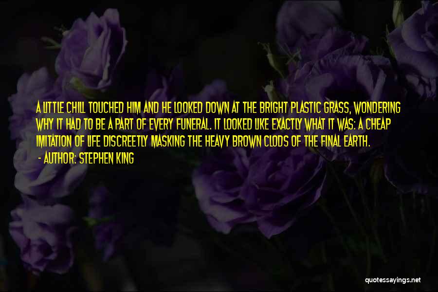 Stephen King Quotes: A Little Chill Touched Him And He Looked Down At The Bright Plastic Grass, Wondering Why It Had To Be
