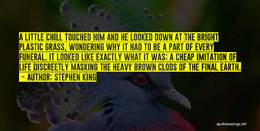 Stephen King Quotes: A Little Chill Touched Him And He Looked Down At The Bright Plastic Grass, Wondering Why It Had To Be
