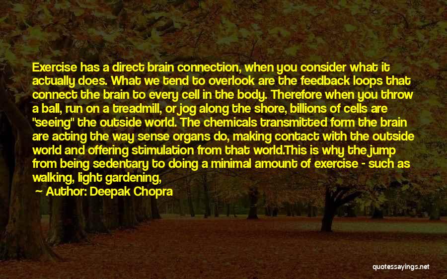 Deepak Chopra Quotes: Exercise Has A Direct Brain Connection, When You Consider What It Actually Does. What We Tend To Overlook Are The