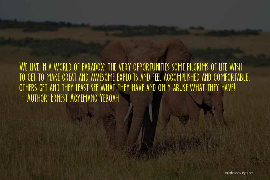 Ernest Agyemang Yeboah Quotes: We Live In A World Of Paradox: The Very Opportunities Some Pilgrims Of Life Wish To Get To Make Great