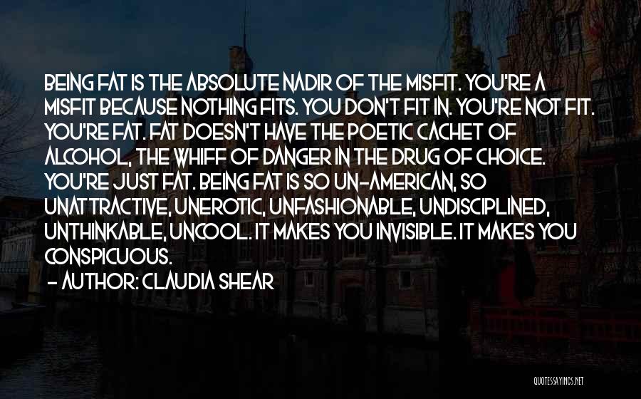 Claudia Shear Quotes: Being Fat Is The Absolute Nadir Of The Misfit. You're A Misfit Because Nothing Fits. You Don't Fit In. You're