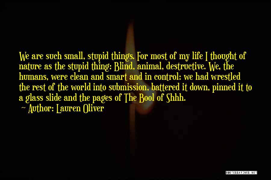 Lauren Oliver Quotes: We Are Such Small, Stupid Things. For Most Of My Life I Thought Of Nature As The Stupid Thing: Blind,