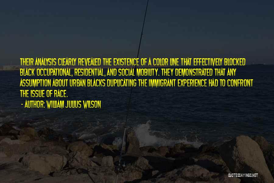 William Julius Wilson Quotes: Their Analysis Clearly Revealed The Existence Of A Color Line That Effectively Blocked Black Occupational, Residential, And Social Mobility. They