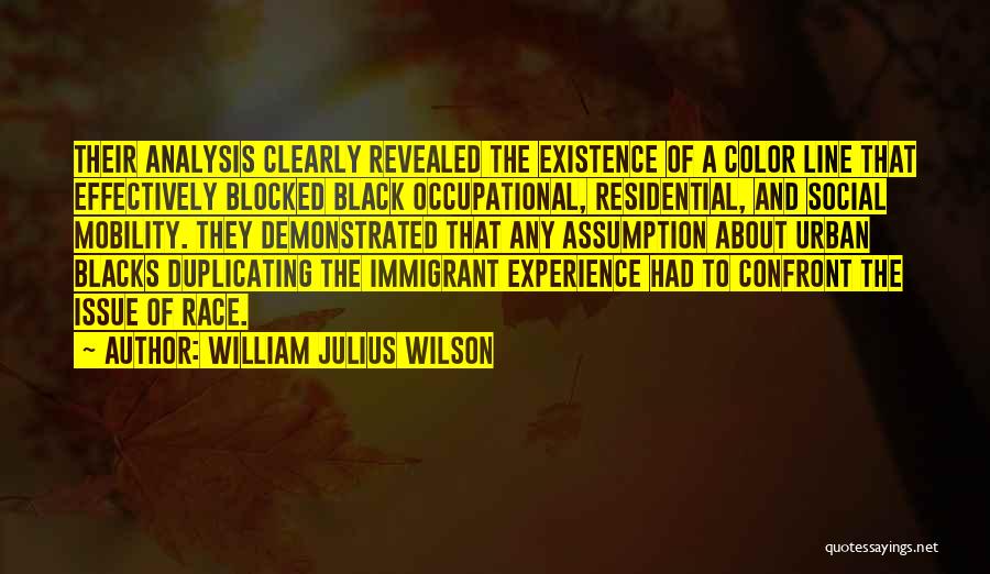 William Julius Wilson Quotes: Their Analysis Clearly Revealed The Existence Of A Color Line That Effectively Blocked Black Occupational, Residential, And Social Mobility. They