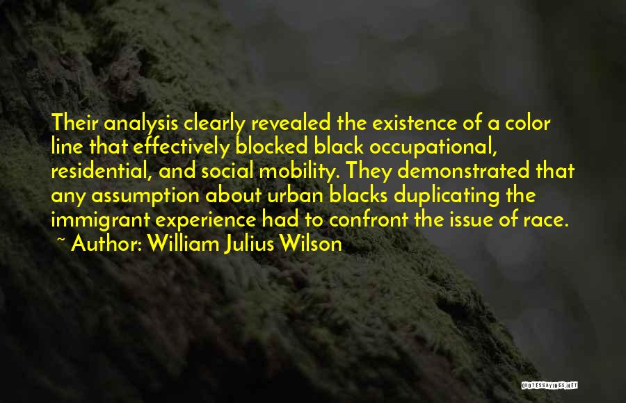 William Julius Wilson Quotes: Their Analysis Clearly Revealed The Existence Of A Color Line That Effectively Blocked Black Occupational, Residential, And Social Mobility. They