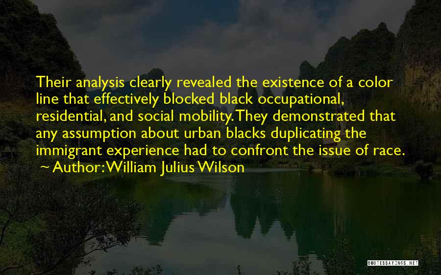 William Julius Wilson Quotes: Their Analysis Clearly Revealed The Existence Of A Color Line That Effectively Blocked Black Occupational, Residential, And Social Mobility. They