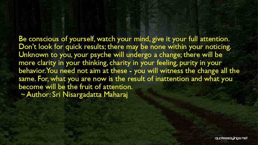 Sri Nisargadatta Maharaj Quotes: Be Conscious Of Yourself, Watch Your Mind, Give It Your Full Attention. Don't Look For Quick Results; There May Be