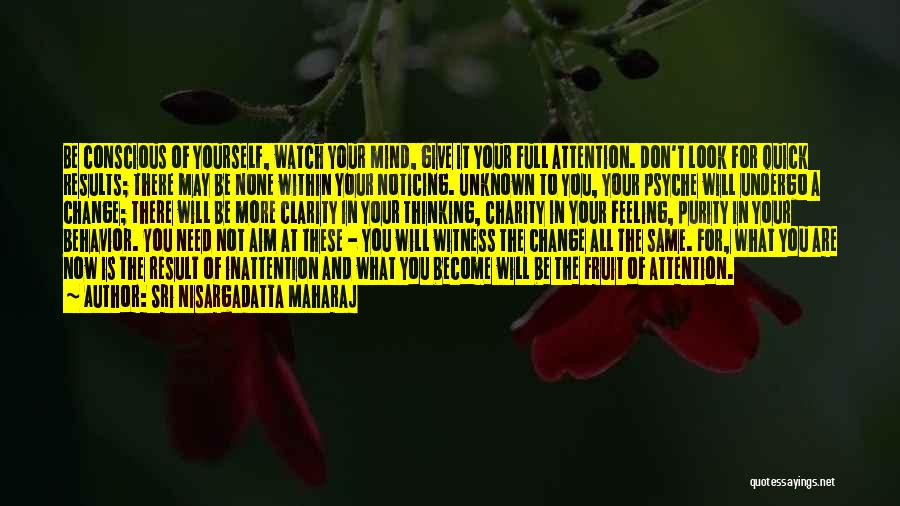 Sri Nisargadatta Maharaj Quotes: Be Conscious Of Yourself, Watch Your Mind, Give It Your Full Attention. Don't Look For Quick Results; There May Be