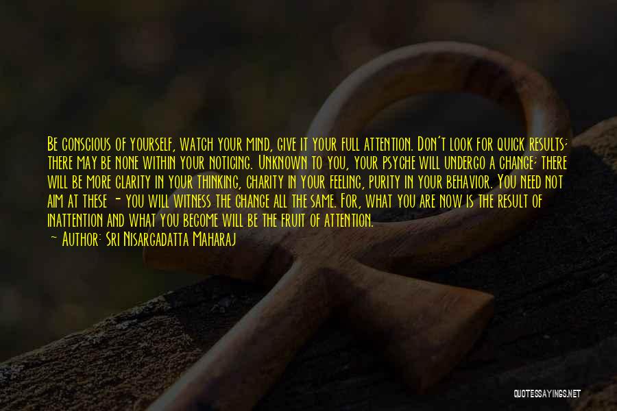 Sri Nisargadatta Maharaj Quotes: Be Conscious Of Yourself, Watch Your Mind, Give It Your Full Attention. Don't Look For Quick Results; There May Be